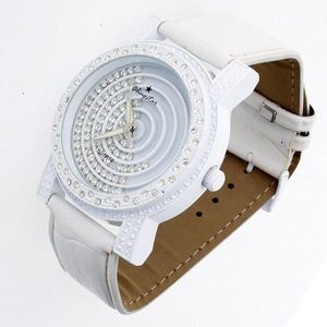Iced Out Bling DESIGNER Leather Watch - MULTI FLOATING whity - Uni / biela vyobraziť