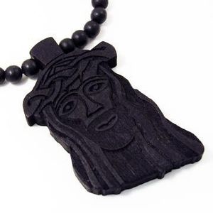 Iced Out Wood Style Jesus Bead Chain - black - Uni / čierna vyobraziť