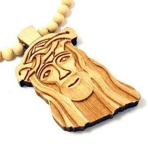 Iced Out Wood Style Jesus Bead Chain - natural - Uni / hnedá vyobraziť