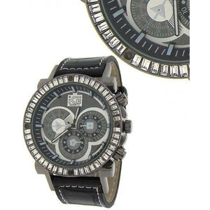 Iced Out Bling Leather Watch - DYNAMIC black / silver - Uni / čierna vyobraziť