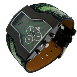 Iced Out Bling DESIGNER Leather Watch - ALLIGATOR green - Uni / zelená vyobraziť