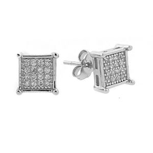 Iced Out 925 Sterling MICRO PAVE Ear Stud - SQUARE 8mm - Uni / strieborná vyobraziť