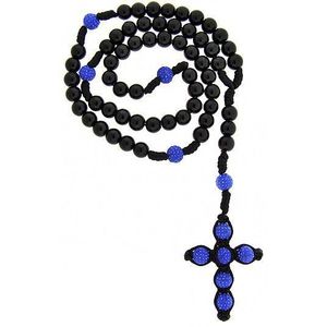 Iced out Premium PAVE BALL Chain - ROSARY black / blue - Uni / čierna vyobraziť