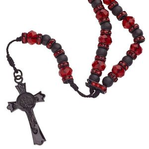 Iced Out Bling Fashion Necklace - FANCY Rosary black / red - Uni / čierna vyobraziť