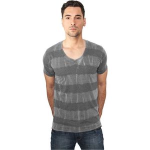 Urban Classics Fantasy Stripe Burnout V-Neck Tee Dgry - S / tmavošedá vyobraziť