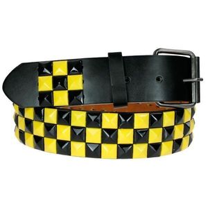Iced Out Metal Black Yellow Studs Bling Leather Belt - L(115cm) / čierno-žltá vyobraziť
