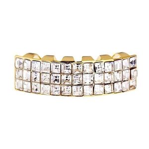 Iced Out One Size Fits All Bling Grillz - INVISIBLE BOTTOM - Gold - Uni / zlatá vyobraziť