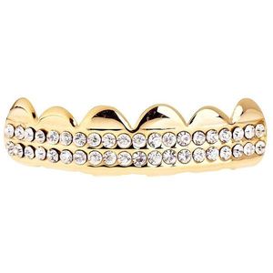 Iced Out One Size Fits All Bling Grillz - DOUBLE DECK TOP - Gold - Uni / zlatá vyobraziť