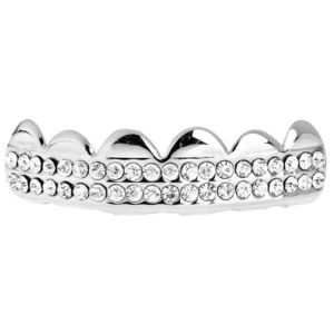 Iced Out One Size Fits All Bling Grillz - DOUBLE DECK TOP - Silver - Uni / strieborná vyobraziť