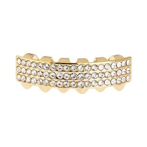 Iced Out One Size Fits All Bling Grillz - THREE LINE BOTTOM - Gold - Uni / zlatá vyobraziť