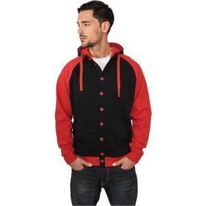 Urban Classics Light Fleece Button Hoody Black Red - 2XL / čierno-červená vyobraziť