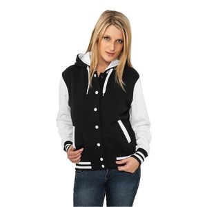 Urban Classics Ladies Hooded College Sweatjacket Black/white - S / čierno-biela vyobraziť