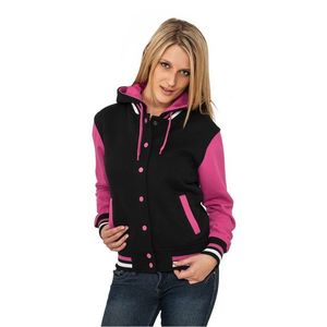 Urban Classics Ladies Hooded College Sweatjacket Black/fuchsia - M / čierno-ružová vyobraziť