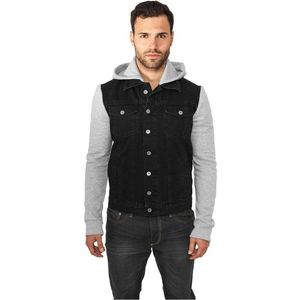 Urban Classics Hooded Denim Fleece Jacket Blk Gry - L / čierna vyobraziť