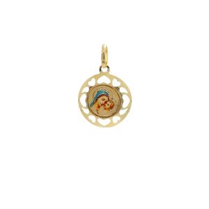 Zlatý okrúhly medailón Božej Matky s dieťaťom vyobraziť