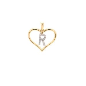 Zlatý prívesok písmenko R v srdci vyobraziť