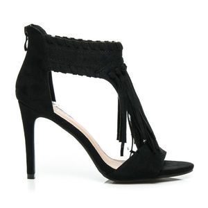 Semišové čierne dámske sandále so strapcami vyobraziť