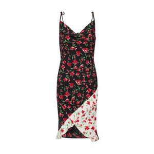Missguided Letné šaty 'Floral Drape Neck Frill' červené / čierna / biela vyobraziť