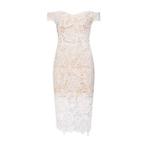 Missguided Šaty 'Bardot Lace Midi Dress' biela vyobraziť