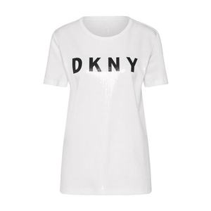 DKNY Tričko 'SEQUIN LOGO' čierna / biela vyobraziť