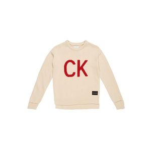 Calvin Klein Jeans Sveter 'CK LOGO INTARSIA SWE' krémová vyobraziť