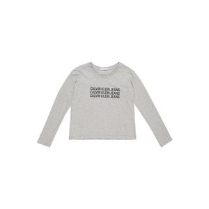 Calvin Klein Jeans Tričko 'TRIPLE LOGO LS T-SHI' sivá melírovaná vyobraziť