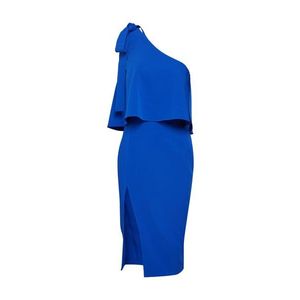 Missguided Kokteilové šaty 'Blue Crepe One Shoulder Bow Sleeve Midi Dress' modré vyobraziť