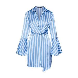 Missguided Košeľové šaty 'Satin Striped Twist Front Mini Dress' modré / biela vyobraziť