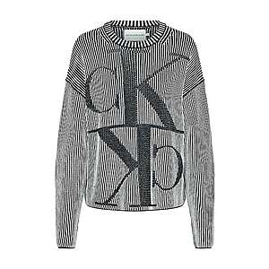 Calvin Klein Jeans Sveter 'MIRRORED MONOGRAM CK CN' sivá / čierna / biela vyobraziť