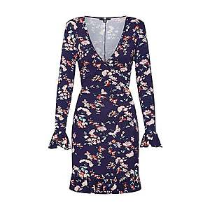 Missguided Šaty 'Floral Front Wrap Dress' námornícka modrá / ružová vyobraziť