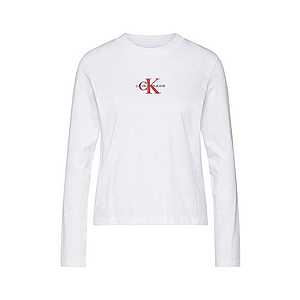 Calvin Klein Jeans Tričko 'MONOGRAM EMBROIDERY LONG SLEEVE' biela vyobraziť