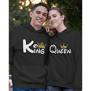 Zábavné mikiny king queen zlatá koruna vyobraziť