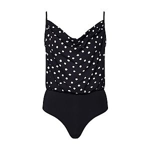 Missguided Top 'Polka Dot Drape Front Bodysuit Black' čierna / biela vyobraziť