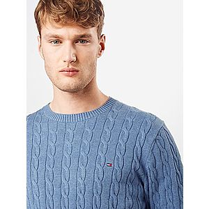 TOMMY HILFIGER Sveter 'ORGANIC COTTON CABLE CREW NECK' indigo vyobraziť