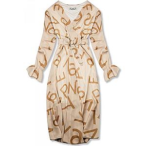 Béžové midi šaty s potlačou písmen vyobraziť