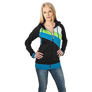 Urban Classics Ladies 3 Color Jersey Ziphoody Blk Tur Lgr - L / čierno-tyrkysovo-limetková vyobraziť