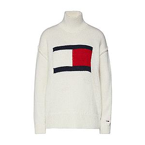 Tommy Jeans Sveter 'Tommy Flag Sweater' šedobiela vyobraziť