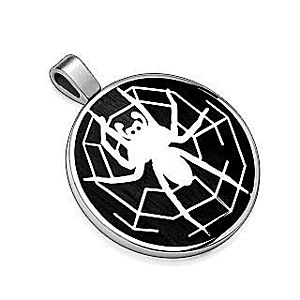 Prívesok z ocele 316L, čierny kruh s motívom pavúka s pavučinou G1.7 vyobraziť