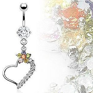 Luxusný piercing brucha srdce s farebným kvetom C16.17 vyobraziť