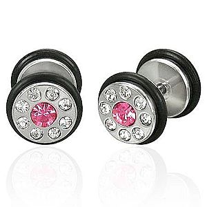 Falošný piercing s ružovým zirkónom a gumičkami - pár E14.19 vyobraziť