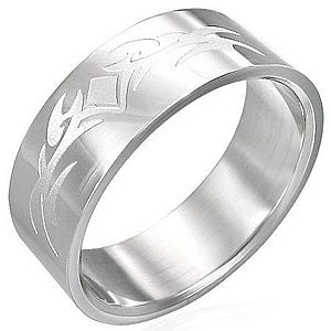 Lesklý oceľový prsteň s matným symbolom D12.16 vyobraziť