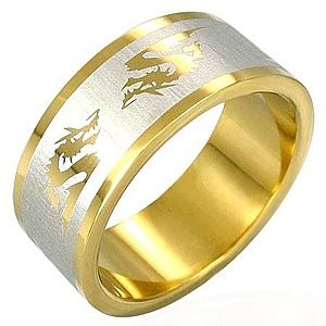 Oceľový prsteň v zlatej farbe čínsky drak B1.7 vyobraziť