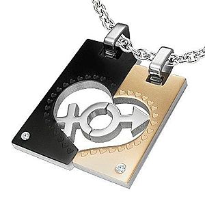 Prívesky z ocele pre dvojicu - obdĺžnik, srdce, znak ON a ONA R6.10 vyobraziť