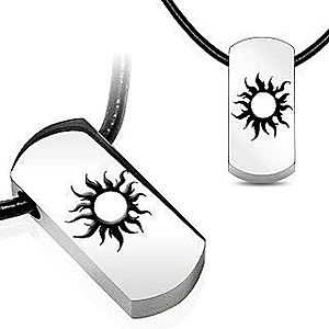 Oceľový náhrdelník - slnko, čierna kožená šnúrka Q6.4 vyobraziť