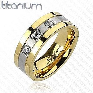 Titánový prsteň - zlato-striebornej farby, tri zirkóny F1.3/4 vyobraziť
