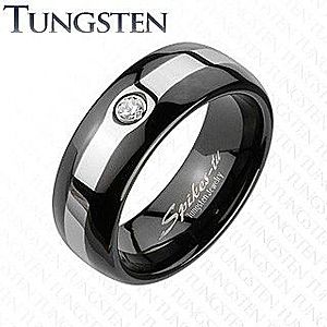 Tungstenový čierny prsteň - pás v striebornej farbe, zirkón B1.3 vyobraziť