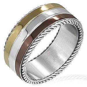 Trojfarebný prsteň z ocele - točené lanko na okraji F7.18 vyobraziť