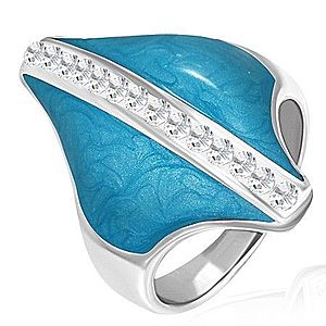 Oceľový prsteň - modrý kosoštvorec, zirkónový pás F9.3 vyobraziť