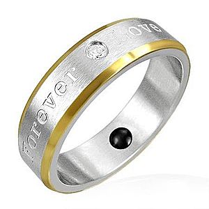 Magnetický prsteň z ocele - okraje zlatej farby, romantické gravírovanie K13.1 vyobraziť