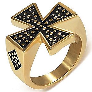 Pečatný prsteň z ocele zlatej farby - Maltézsky kríž K12.17 vyobraziť